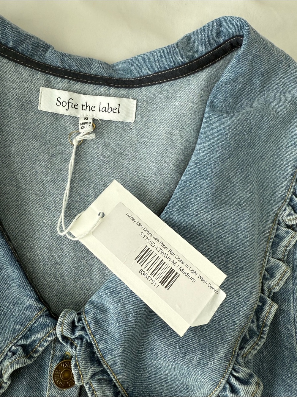 Worth Collective Mini Dress Medium Blue Denim Peter Pan Collar Button Front NWT - Picture 7 of 8